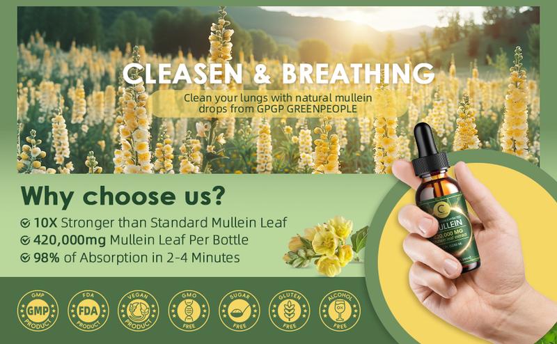 **Greenpeople Mullein Leaf Drops for Lungs Mullein Leaf Extract & Marshmallow Root for Lung Cleanse & Detox -Immune Support Supplement, 2 fl oz Healthcare Vitamin