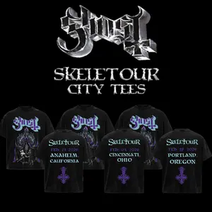 [RiffClub] Ghost Band Skeletour 2026 City Unisex  T-Shirt, 100% Heavyweight Cotton Ghost Skeletour 2026 Tour Merch, Ghost Band Papa V Cotton T-shirt Gift For Rock Music Lovers, Gothic Punk Emo Grunge Y2K Outfits