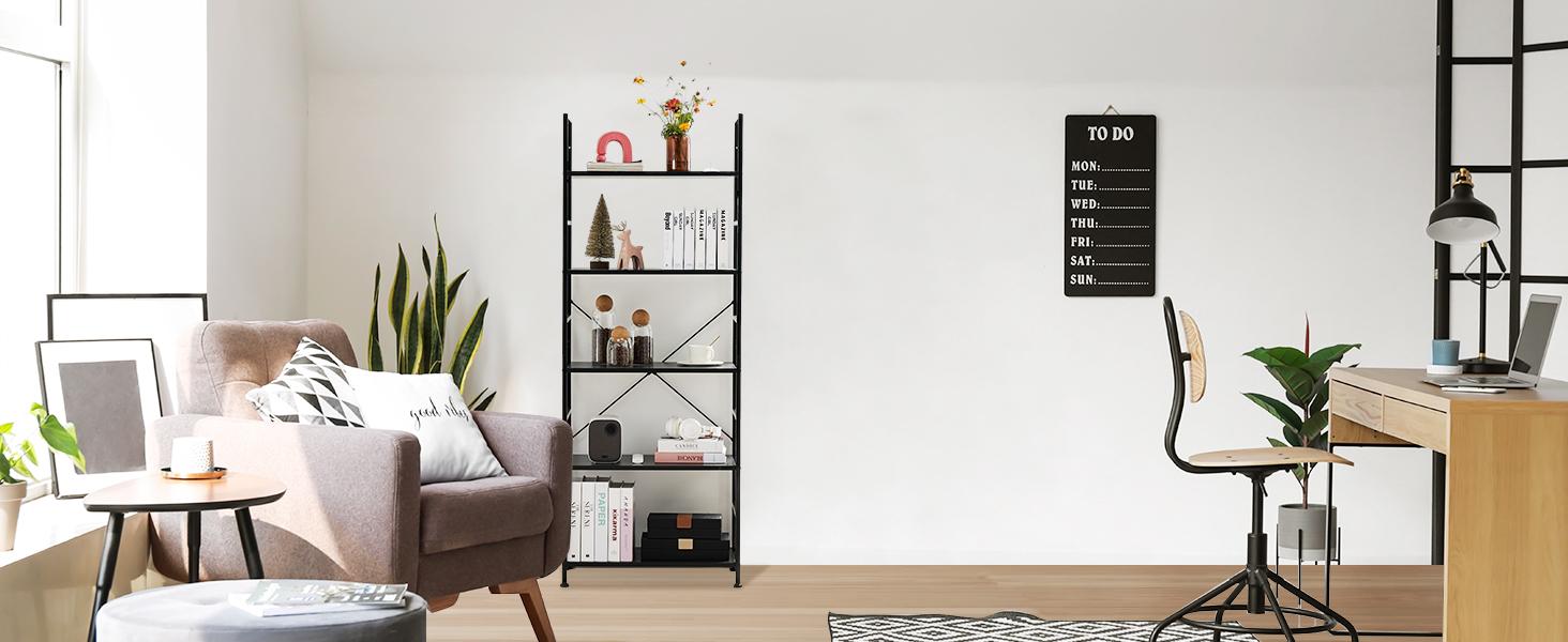 Storage Rack, 5 Tier Bookcase, Vintage Storage Rack with Open Shelves in Living Room/Home/Office, Metal Frame Display Rack Books Holder Organizer Storage Rack, 5 Tier Bookcase, Vintage Storage Rack with Open Shelves in Living Room/Home/Office, Metal Frame Display Rack Books Holder Organizer