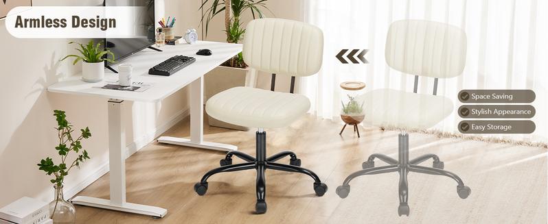Armless Desk Home Office Low Back Vanity Lumbar Support, Adjustable Height 360° Rolling Swivel Computer Task Chair Without Arm for Small Space