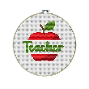 Teacher Apple Premium Cross Stitch Kit - EVERYTHING INCLUDED | Teacher's Gift | Back to School | End of School Year Gift | Thank You Present | Beginner Cross Stitch