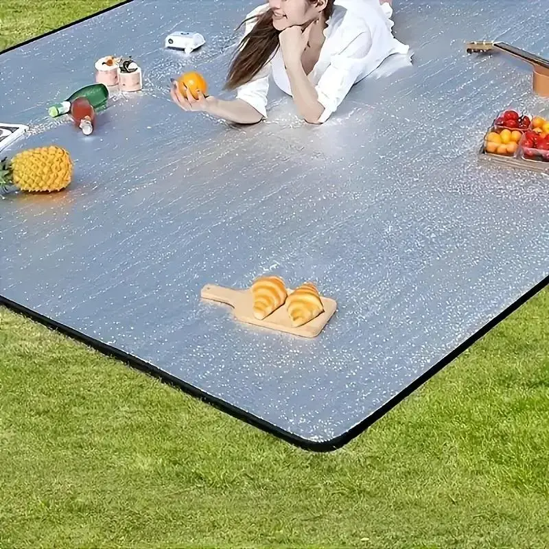 Portable Camping Mat Tent Floor Tarp, Foldable Lightweight Picnic Mat Beach Blanket, Ideal for Outdoor Hiking Backpacking Travel, 1 Piece,silvery