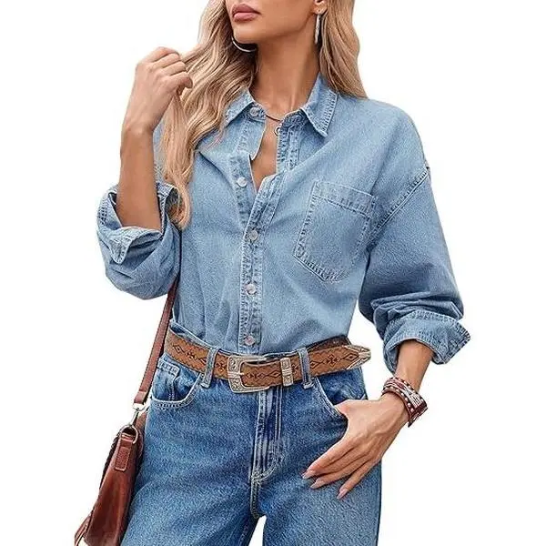 CICY BELL Women's Oversized Denim Shacket - 2026 Early Fall Fashion, Long Sleeve Button-Down Top CICY BELL Women's Oversized Denim Shacket - 2026 Early Fall Fashion, Long Sleeve Button-Down Top