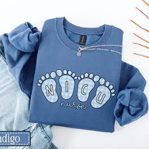 NICU Nurse Sweatshirt • NICU Work Sweater • Neonatal Intensive Care Unit Crewneck • Neonatal ICU Nurse Gift • Nicu Footprint Gingham Sweater