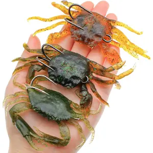 3Pcs Fishing Soft Plastic Lures Crab Soft Lure with Double Fishing Hooks Crab Baits Traps Kit for Bass Saltwater Fishing