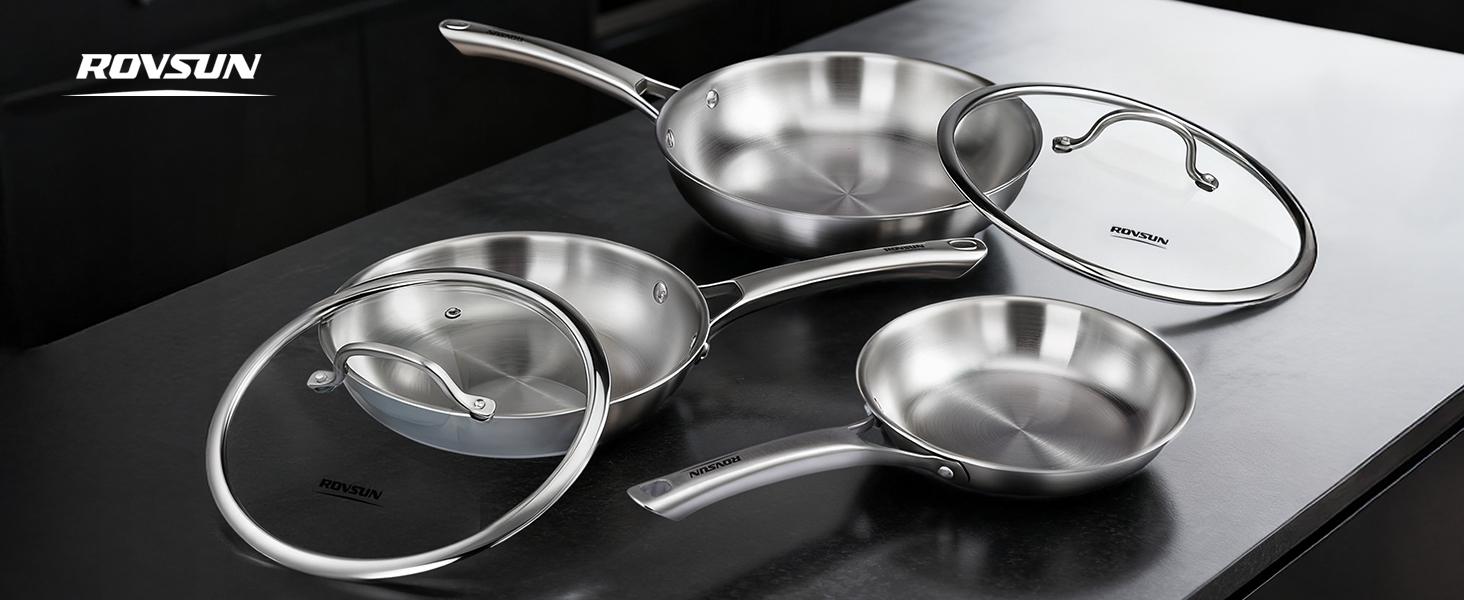 ROVSUN 11-Pcs Stainless Steel Cookware Set, Tri-Ply Pots and Pans Set with Lids, Full Clad Stainless Steel, Non-Toxic Kitchen Set, PFOA & PTFE Free, Compatible for All Cooktops SpringStatements