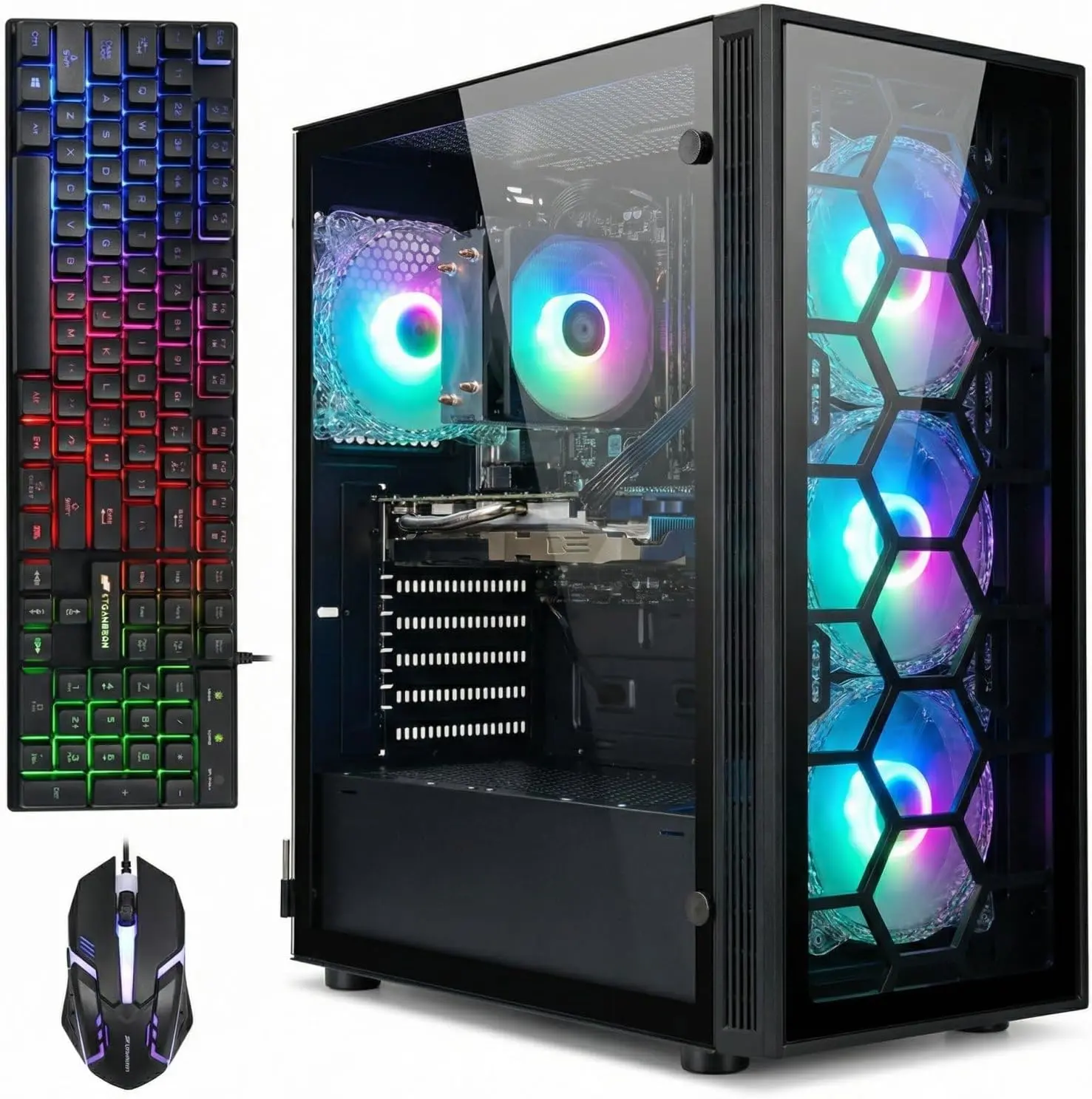 STGAubron Gaming PC Desktop, AMD Ryzen 5 2600 up to 3.9G, Radeon RX 580 16G, 16G DDR4, 512G SSD, WiFi 6, BT 5.0, RGB Fan x4, Windows 11 Home