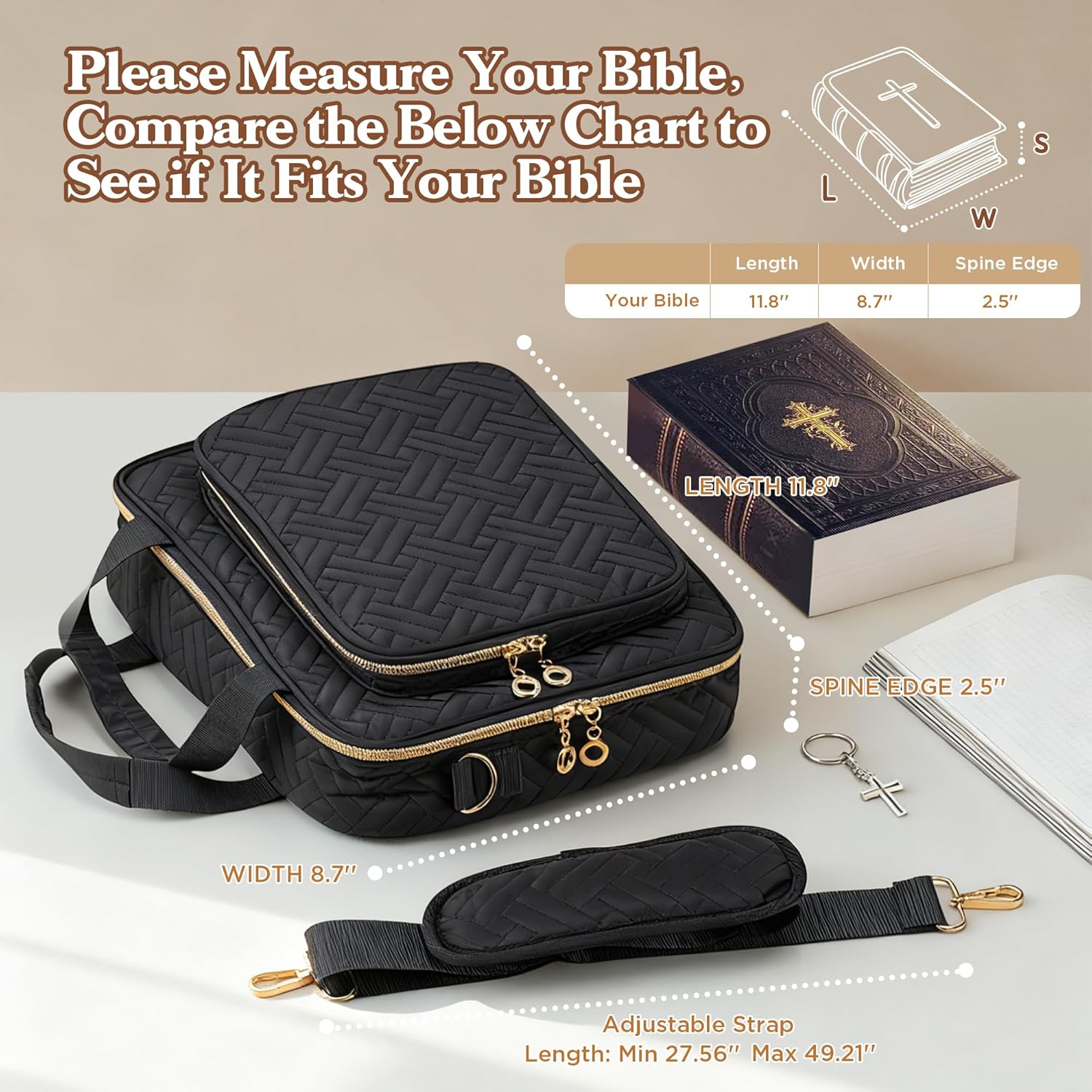 Bible Cover Case with Shoulder Strap, All-in-One Bible Journaling Kit, Study Supplies with Highlighters, Tabs & Gel Pens, Book Carrying Case & Christian Gift Bag for Woman