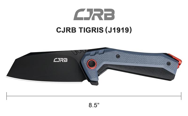 CJRB Tactical Knife Tigris AR-RPM9 Steel Black PVD Blade Black&Blue G10 Handle Emergency Tool for Camping EDC, Survival Tools and Survival Gear