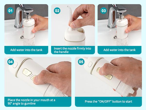 Hibbent Portable Cordless Water Flosser, Mini Oral Irrigator with 3 Modes & 4 Jet Tips, IPX7 Waterproof Rechargeable Travel Electric Dental Flosser for Braces Care, Sensitive Teeth, Orthodontic