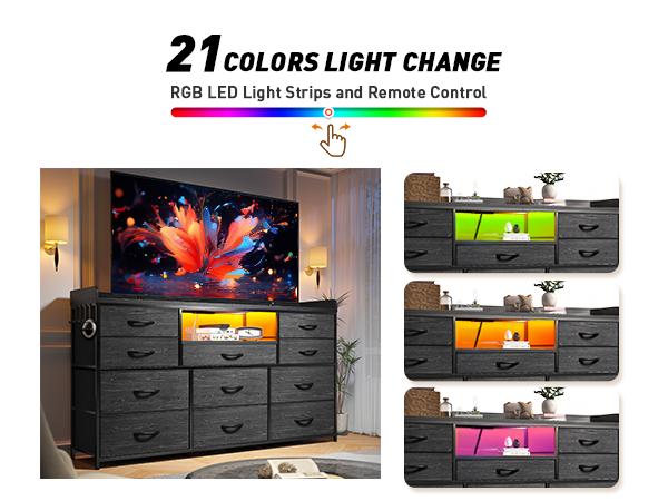 【Jumpstar Sale】Raybee 11 Drawer Smart LED Dresser, with Charging Station, Power Outlets, LED Lights & Shelves, Modern Storage Cabinet for Bedroom/Hallway, TV Stand for 32-55 inch TVs, Easy 10-min Assembly, Includes 4 Hooks 【Jumpstar Sale】Raybee 11 Drawer Smart LED Dresser, with Charging Station, Power Outlets, LED Lights & Shelves, Modern Storage Cabinet for Bedroom/Hallway, TV Stand for 32-55 inch TVs, Easy 10-min Assembly, Includes 4 Hooks