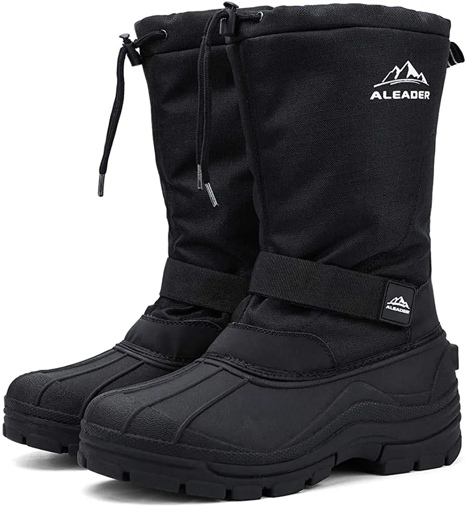 Aleader Men's Waterproof Warm Snow Boots - Classic Closed-Style All-Weather Shoes with Seam-Sealed Construction, Velcro Straps, Anti-Slip Soles, Drawcord, Suitable for Outdoor Hiking, Daily Work & Commuting,back to school,back to school haul