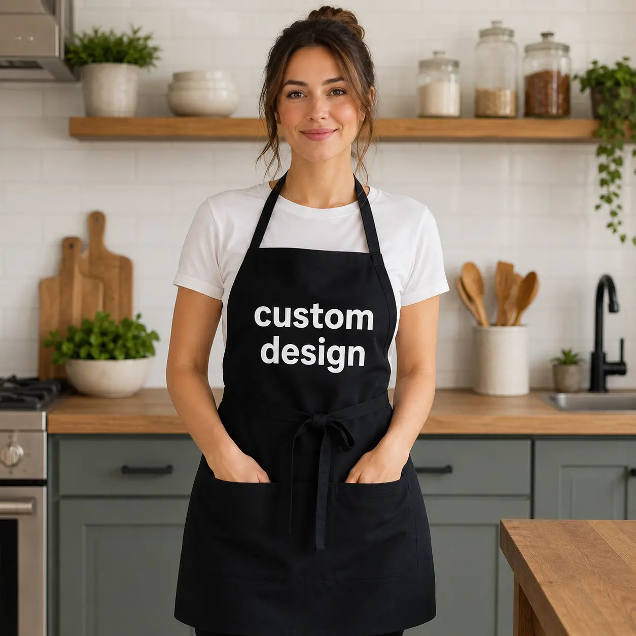 Custom Adjustable-Strap Pocket Apron - Multifunctional Home Care Supply for Art, Small Businesses with Logo/Text Customization