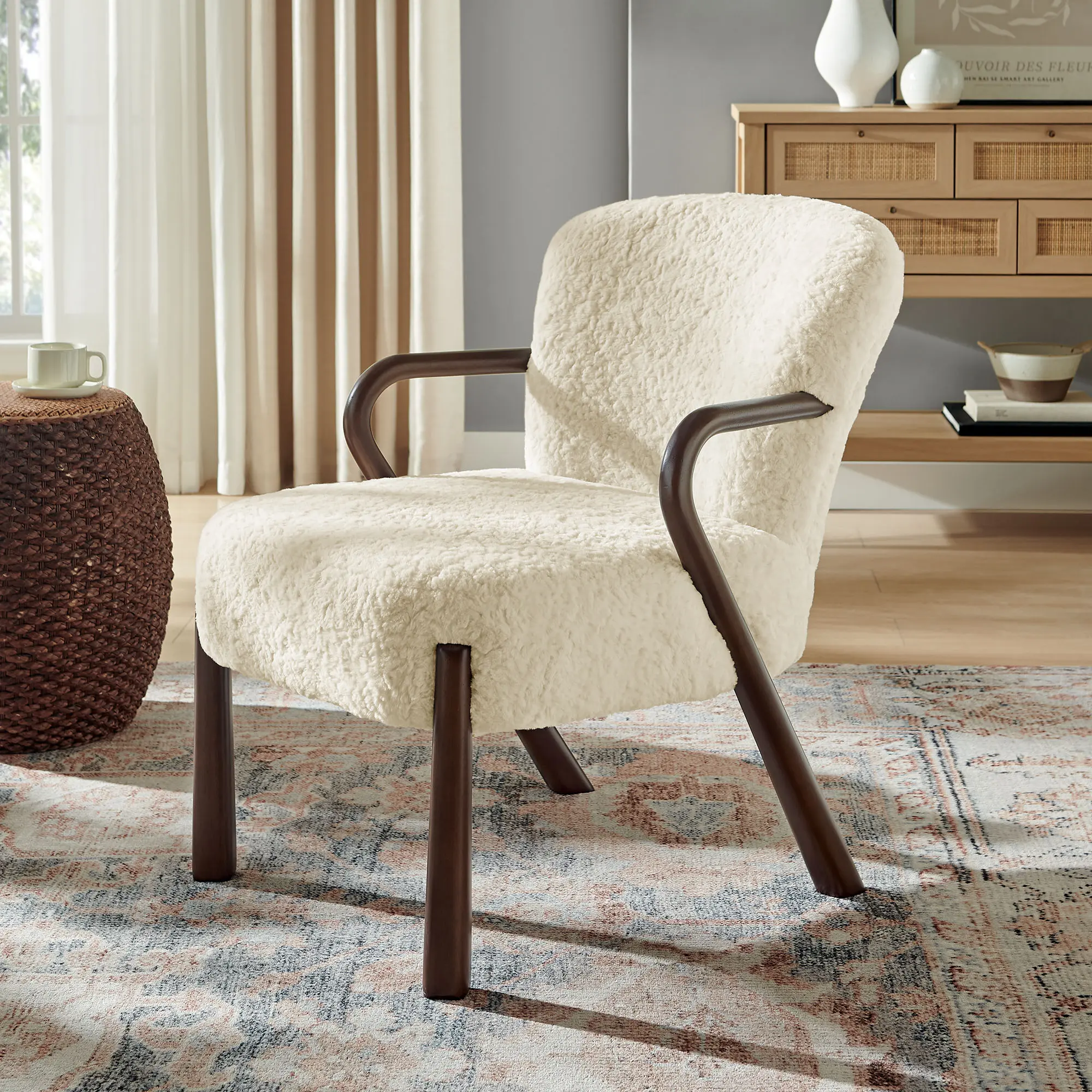 Arden Faux Shearling Accent Armchair in Ecru Arden Faux Shearling Accent Armchair in Ecru