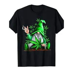 Funny Gnome Pot Leaf 420 Weed Cannabis Smoking T-Shirt [Cool Design] Street Trending Style Women'S Tee Comfortable Cotton Round Neck Shorts Same gender design and Sleeves men'S t shirts