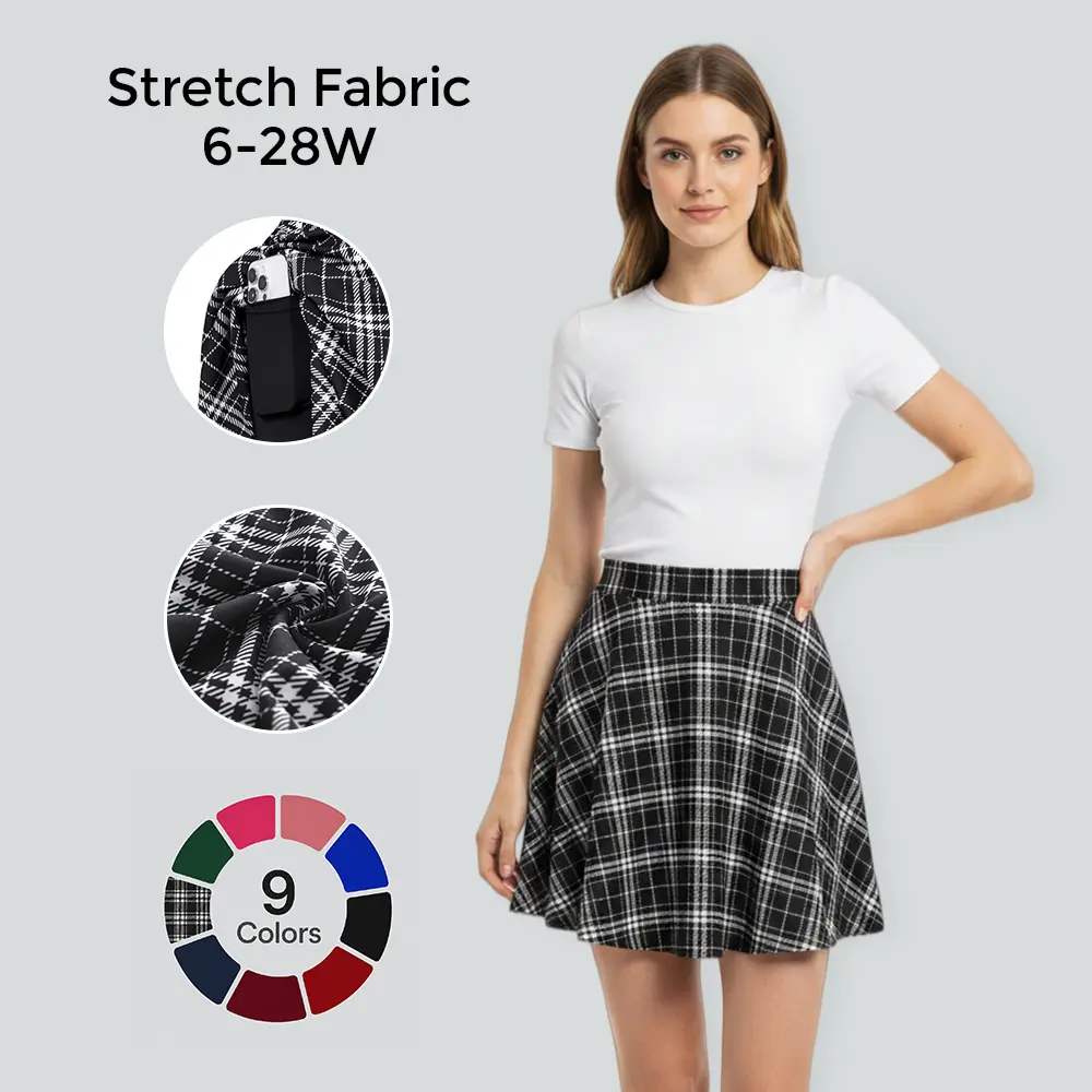 【S-XL&16-28W】Hanna Nikole Women Plus Size Casual Mini Skater Skirt Elastic Lining High Waist Basic Flared Skorts Pleated with Pocket Black Womenswear Palda Fitted Minimalist Bottom mini skirt #tiktokshopbacktoschool