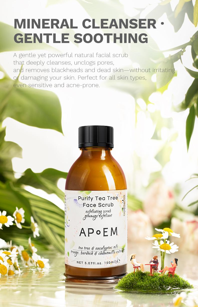 [New] APoEM Purify Tea Tree Face Scrub (150ml) – Gentle Exfoliator for Blackhead Removal, Dark Spot Reduction, and Brightening, Natural Botanical Extracts, Soothing & Rejuvenating, Stock Up