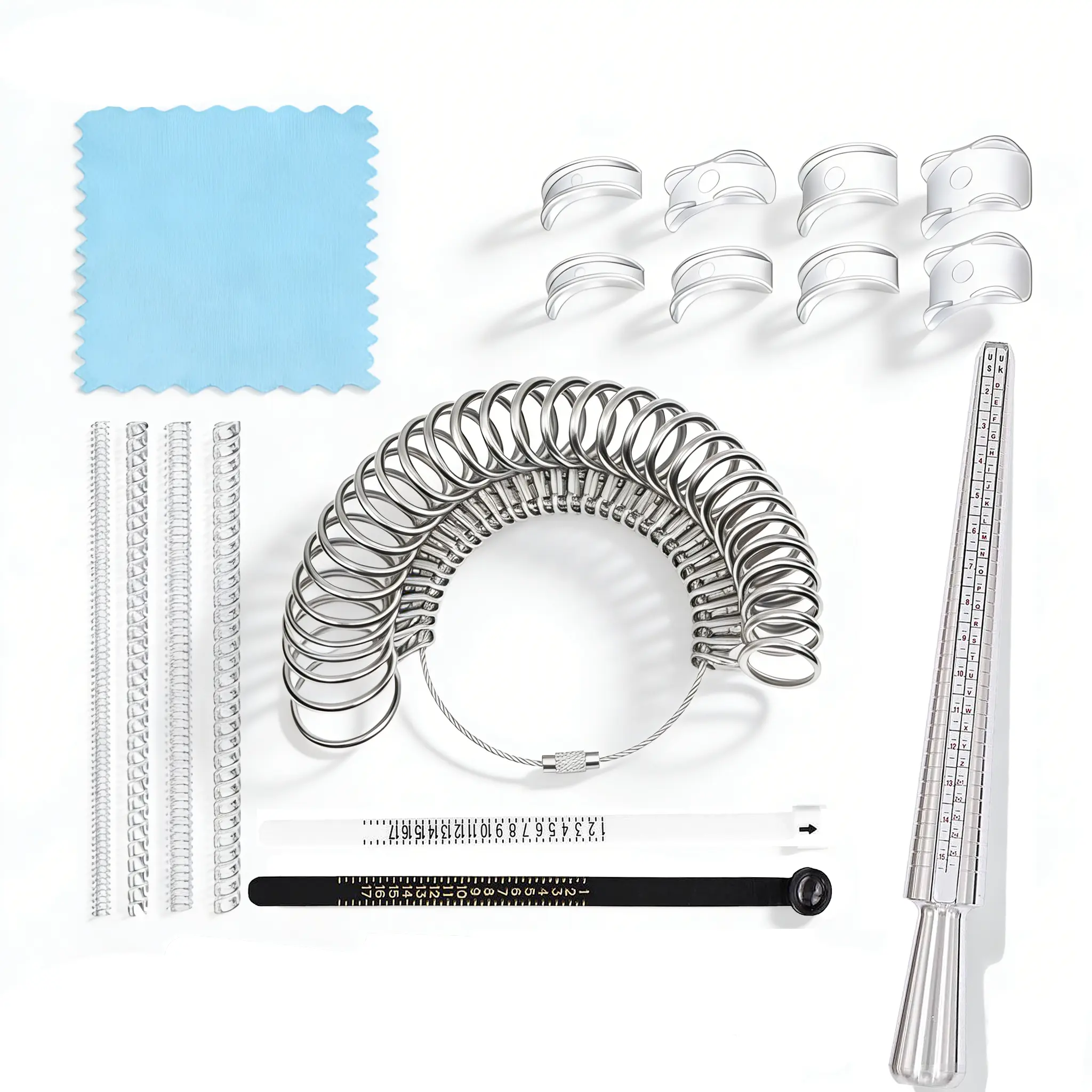 Ring Sizer Measuring Tool Set  Stainless Steel Ring Gauges, Mandrel & Ring Adjusters for Jewelry Sizing