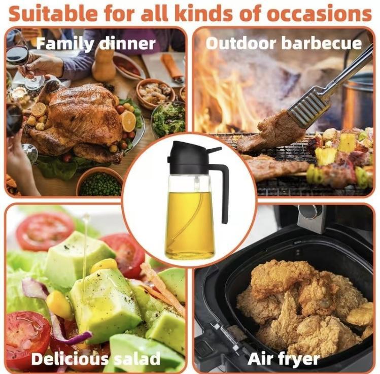 2-in-1 Olive Oil Dispenser and Sprayer for Kitchen, 16oz Premium Glass Oil Bottle for Cooking, Air Fryer, Salad, Grilling, Barbecue Utensils, Food-Grade Oil Sprayer for Precise Control, Healthy Meal Prep, Multi-Color Oil Bottle for Home Use pour tiktoksho