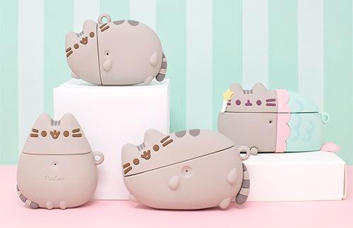 iFace Pusheen the Cat AirPods 1st and 2nd Gen Case (Laying Down) - Carabiner Clip Included, Cute Silicone Protective Cover Figure Type
