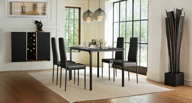 Gizoon Dining Table Set for 4, Kitchen Table Chairs Set of 4, 5 Piece Kitchen Table Set with 4 Upholstered PU Leather Chairs for Dining Room, Living Room, Apartment, Small Space, Black