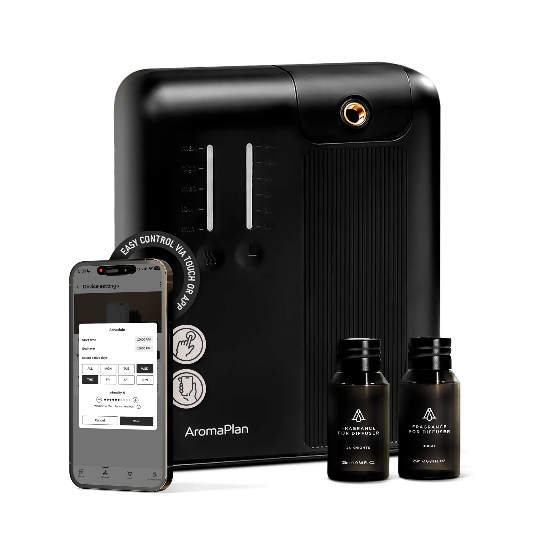 AromaPlan Pro Smart DAP Waterless Diffuser - Black, 2 Diffuser Oils Included, 2000 Sq Ft Coverage, Home Room Appliance, Diffusers, Diffuser For Home