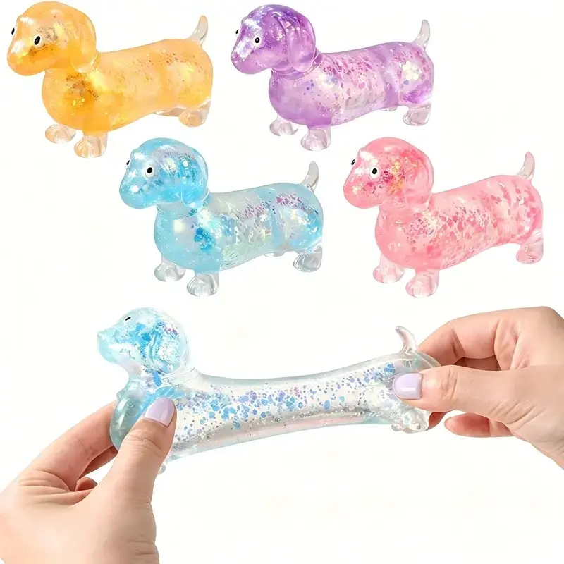 Anxiety Squishies, Dachshund Sausage Dog Stretch Stress Ball, Upgraded Sparkly Mini Dog Toy, Stress Relief Squishy for Kids & Adults