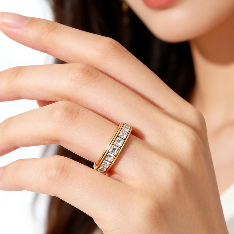 Anillos para la ansiedad para mujeres y hombres, anillos giratorios de banda antiestrés de acero de titanio con circonia cúbica para aliviar el estrés y la promesa de boda, ajuste cómodo, tamaño de 5 a 12 Anillos para la ansiedad para mujeres y hombres, anillos giratorios de banda antiestrés de acero de titanio con circonia cúbica para aliviar el estrés y la promesa de boda, ajuste cómodo, tamaño de 5 a 12