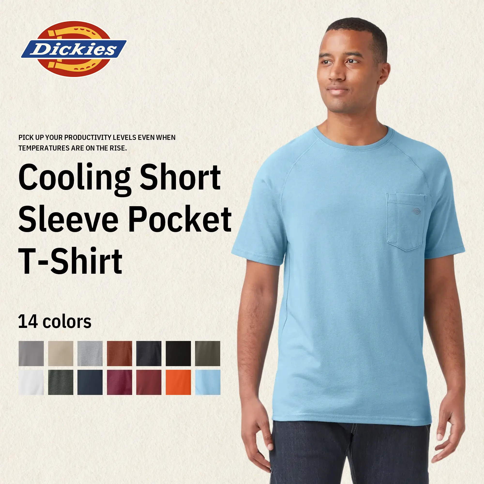 Dickies Cooling Short Sleeve Pocket T-Shirt,Regular fit,Fits Under Layers,Temp-iQ Cooling Technology, Functional Chest Pocket
