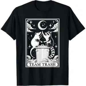 Soft & Comfy T shirt Tarot Card Vintage Team Trash Crescent Moon Opossum Raccoon T-Shirt Graphic Oversized