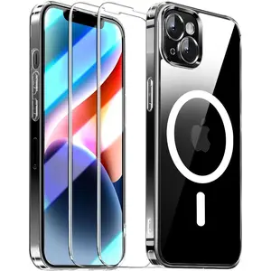 Entronix Case Magnetic Clear Case Designed for Apple iPhone 14 with 2 Tempered Glass, Shockproof Transparent Crystal Cover Protection Protective Automatic Wireless