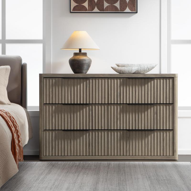 SICOTAS Dresser for Bedroom 6 Drawer Dressers & Chests of Drawers for Closet Long Large Modern TV Stand Set for Clothes Storage Fluted Wide Clothes Closet for Hallway Entryway