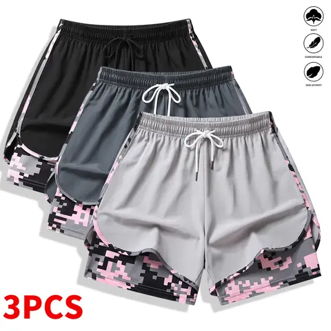 Women's 3-Pack Lady's Athleisure Bottoms - Casual Active Running Shorts with Built-In Liner, Drawstring, Elastic Waistband, Colorblock, Slim Fit, Suitable for Outdoor Sports, Fitness,sohochic