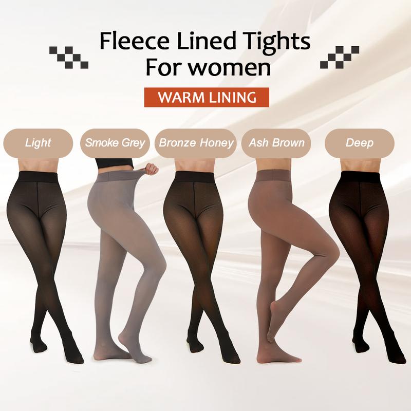 Tivira Fake Translucent Fleece Lined Tights - Original Sheer Nude Skin Effect Winter Thermal Leggings, High Waisted Slimming Tummy Control Pantyhose, 5 Available Colors, Size M L XL 2XL, Indestructible Quality $100 Guarantee, One Seam Design, Warm Tights