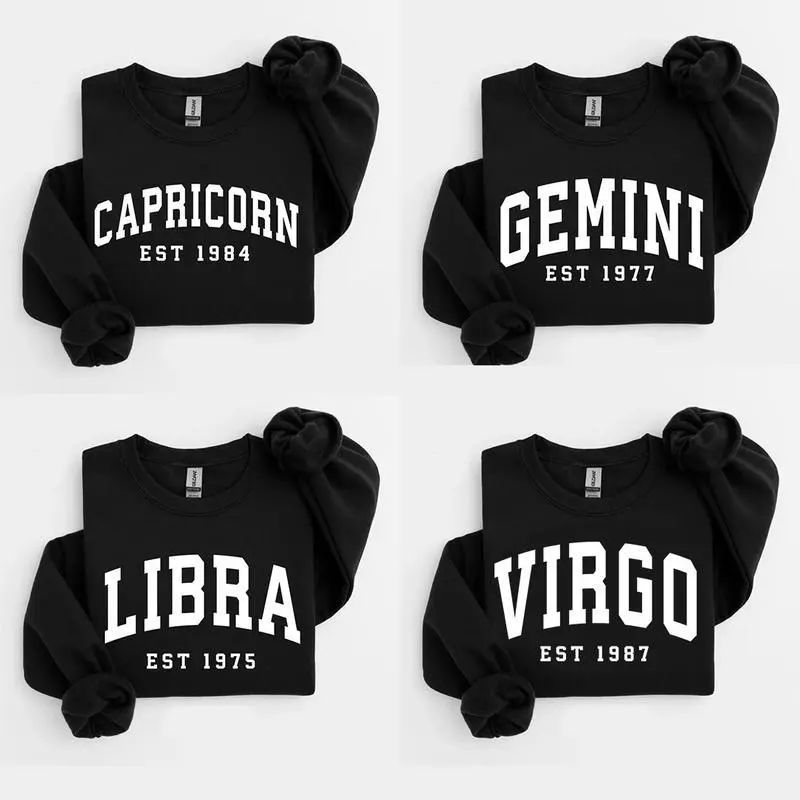 (LEAVE A NOTE OR DM SHOP) Custom Zodiac Sweatshirt - Black, Personalized Year Astrology Pullover, Black Unisex Crewneck, Cute Horoscope Birthday Gift, Celestial Sign Outfit 2025 - AL