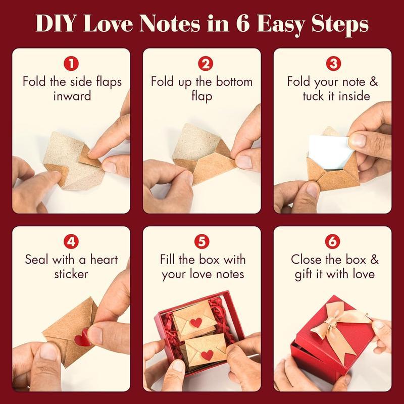 DIY Love Notes Box - Mini Blank Cards & Envelopes for Him Her - Cute Valentine’s Day Anniversary Gift for Boyfriend Valentine's Day - Romantic Messages Collection