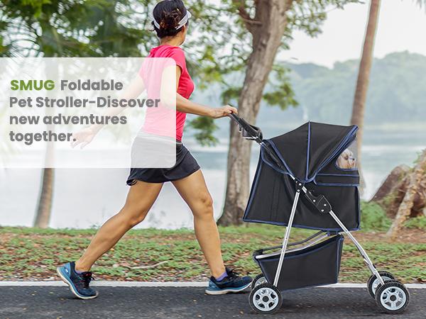 Pet Stroller for Dogs and Cats, Foldable, Lightweight and Durable, Ideal for Small to Medium Pets, Includes Storage Basket and Cup Holders