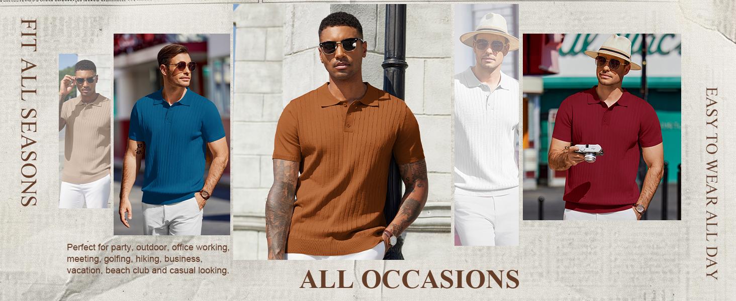 COOFANDY Men's Knit Polo Shirts Short Sleeve Ribbed Knitted Shirt Summer Lightweight Casual Golf Shirts