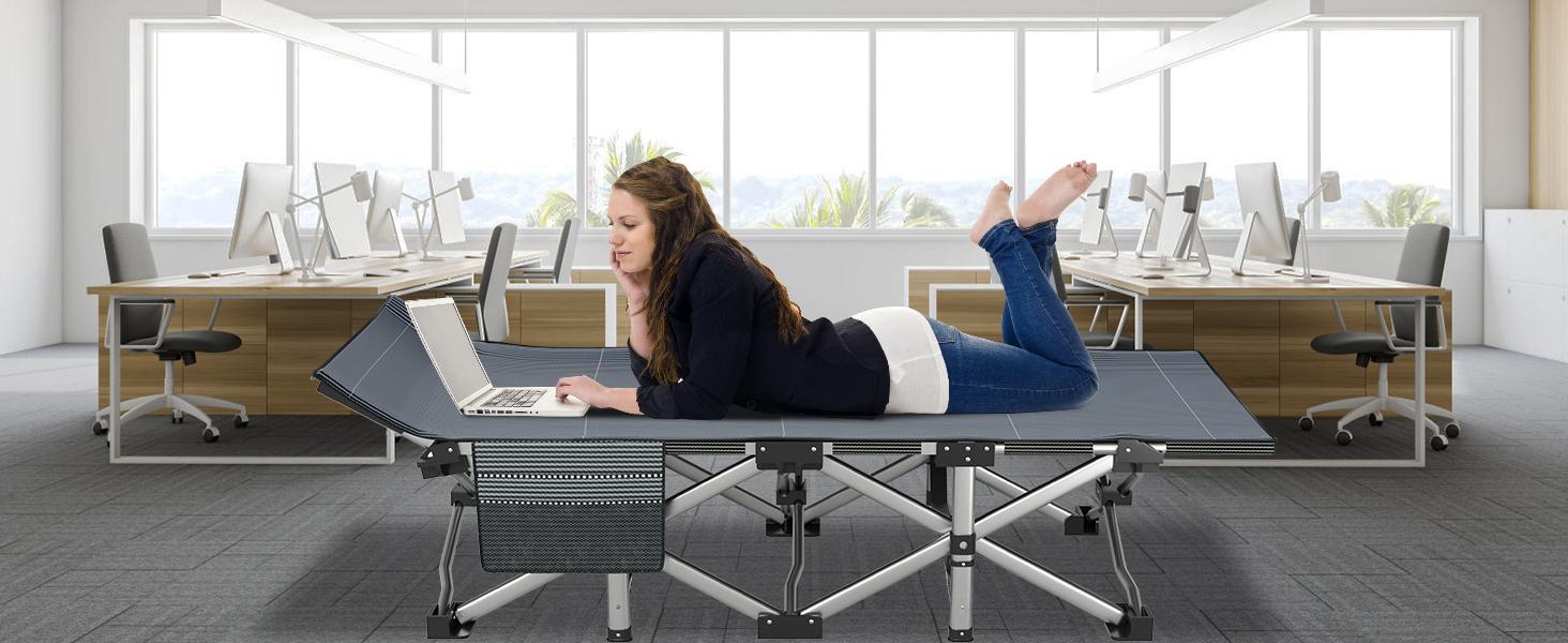 Naudacaa Folding Camping Cot with 2-Sided Mattress – Heavy-Duty, Portable Guest Bed for Camping, Travel, Outdoor & Indoor Use, Supports up to 880 lbs Blue