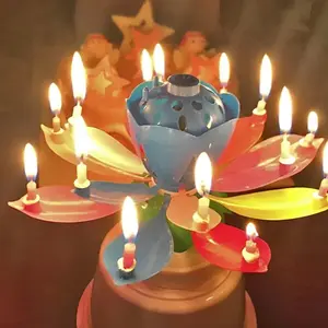 Birthday Musical Flower Rotating Candle That Opens | Blooming Lotus Spinning Singing Happy...