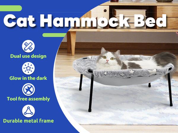 POMESEA Desk & Floor Cat Hammock,Soft Elevated Pet Bed for Dogs & Cats, Glow in The Dark,Napping Spot,Raised Cozy Hammock,Cat Lounge Furniture