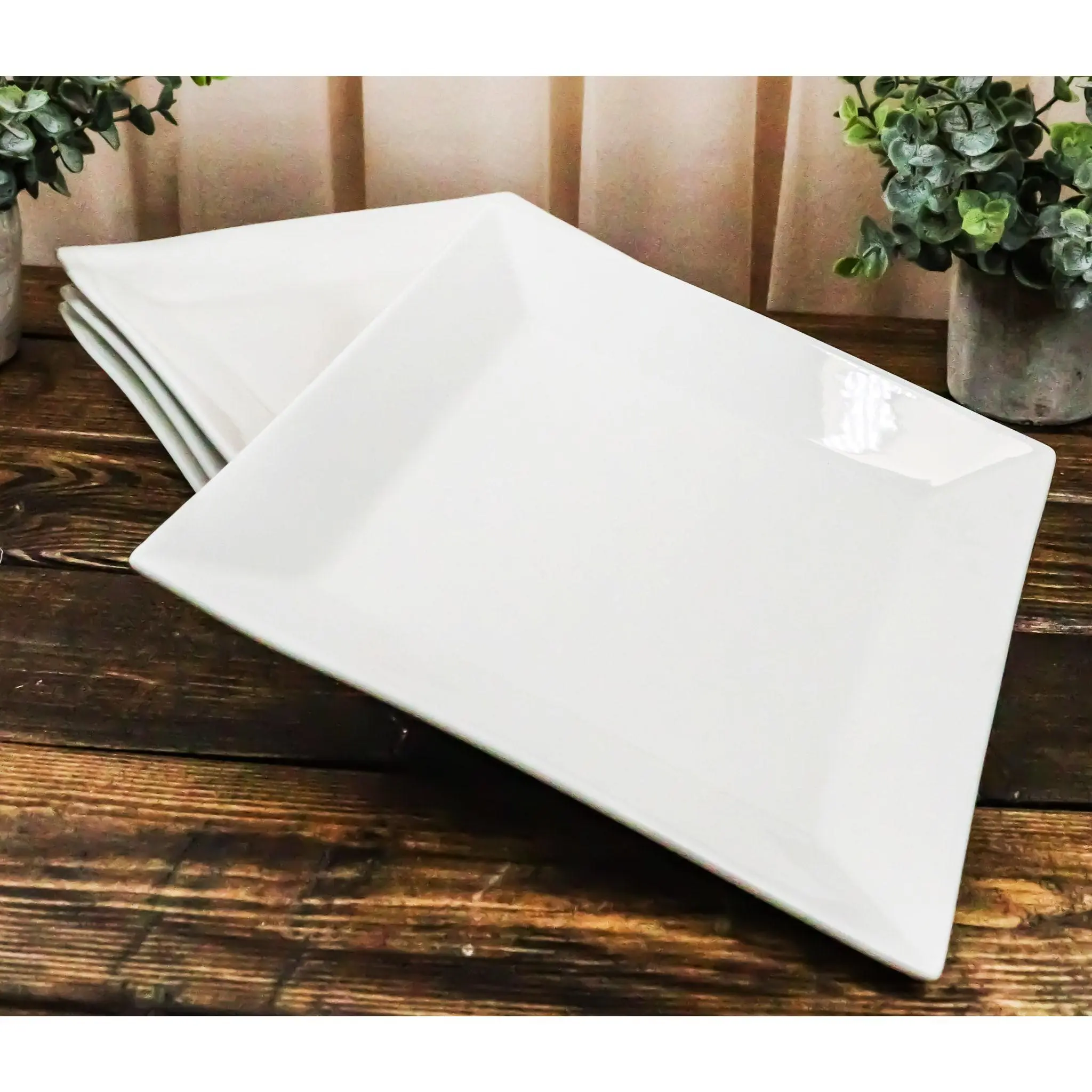 Ebros Pack Of 4 Kitchen And Dining Modern Contemporary Design Porcelain Square Appetizer Plates 8.25"Wide Restaurant Supply Grade Dishwasher And Microwave Safe Perfect For Salad Dessert Hors d'oeuvre, Party Plates, Salad Plates Set