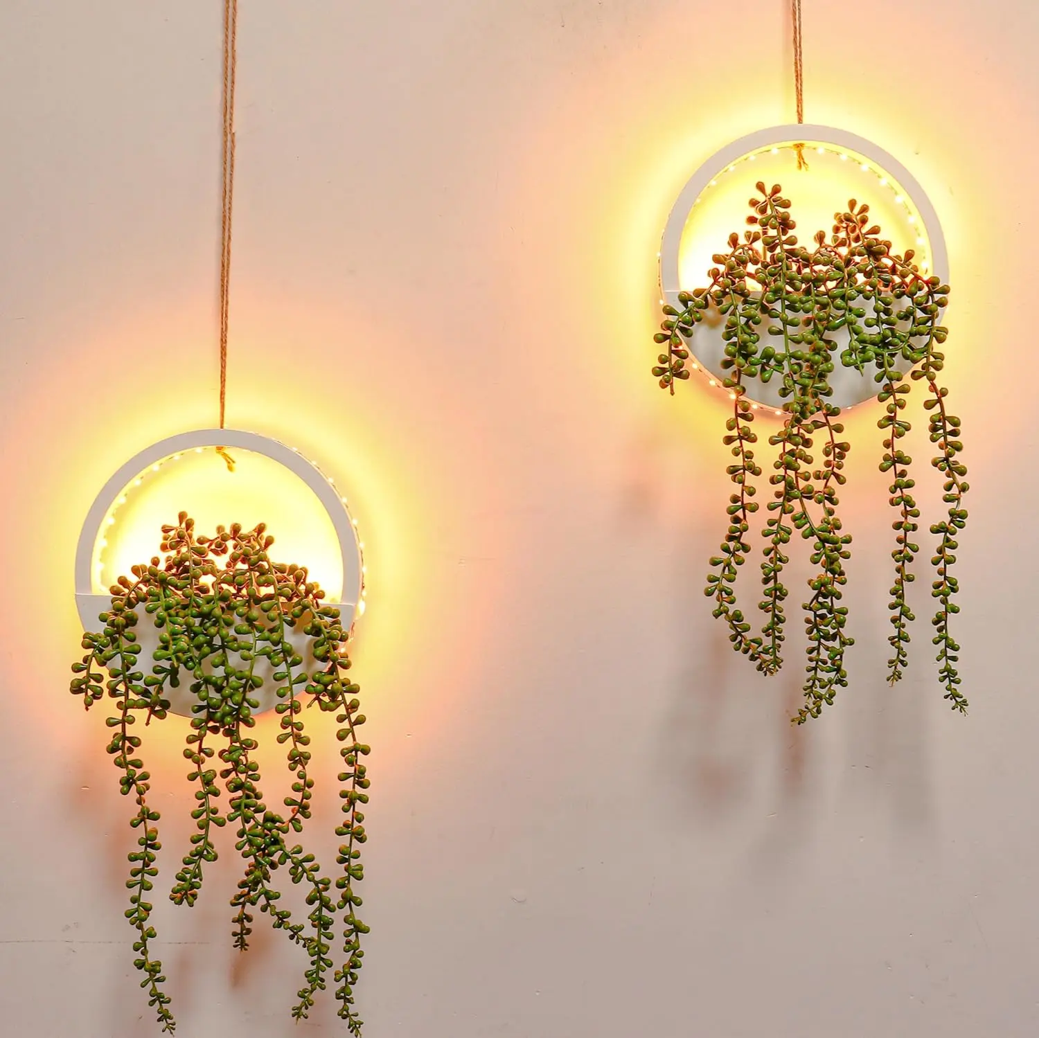 2pcs Artificial Succulents Hanging Plants 12.2'' Fake String of Pearls in Pot with 8.3'' Lanyard for Indoor Outdoor Wall Decor. bouquet weeping housewarming gift