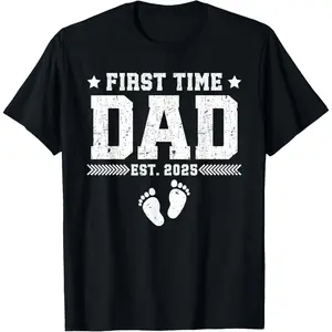 Cotton short sleeves First Father's Day FIRST TIME DAD EST. 2025 Dad-to-be T-Shirt