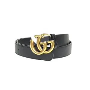 Pre-owned Double G buckle leather belt, 3 cm wide, black, leather C, 90 cm long