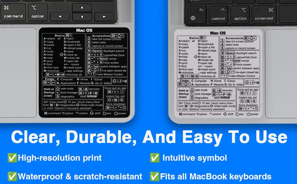 Mac OS Shortcut Stickers (2-Pack) – MacBook Keyboard Cheat Sheet for macOS (2025) – Waterproof Removable Vinyl Decals for MacBook Air/Pro, M1/M2/M3/M4 Black & Transparent Mac OS Shortcut Stickers (2-Pack) – MacBook Keyboard Cheat Sheet for macOS (2025) – Waterproof Removable Vinyl Decals for MacBook Air/Pro, M1/M2/M3/M4 Black & Transparent