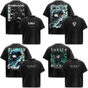 Tokito Muichiro Demon Slayer: Kimetsu No Yaiba Anime Manga Acid Washed 230GSM Heavyweight Cotton T Shirt Collection - Size S to 3XL - Unisex Vintage Streetwear Oversized Crewneck Merch - Gift for Anime Fans