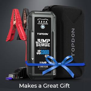 TOPDON  JS2000 Pro Car Battery Jump Starter, 2000A Peak Battery Jump Starter for Up to 8L Gas/6L Diesel Engines, 12V Portable Battery Booster Jump Starter Pack with Jumper Cables and EVA Protection Case