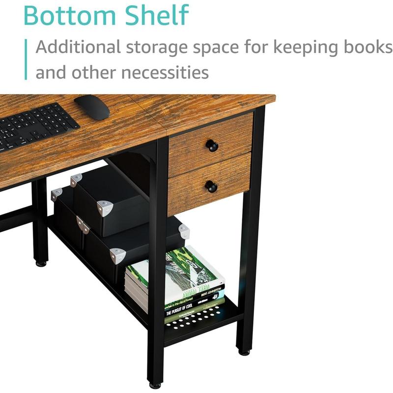 Lufeiya Computer Desk with Drawers - 40 Inch Work Reversible Small Desk for Bedroom Home Office, Simple Study Writing Table PC Desks with Drawer Storage Shelves, Rustic Brown, Get Free Gift