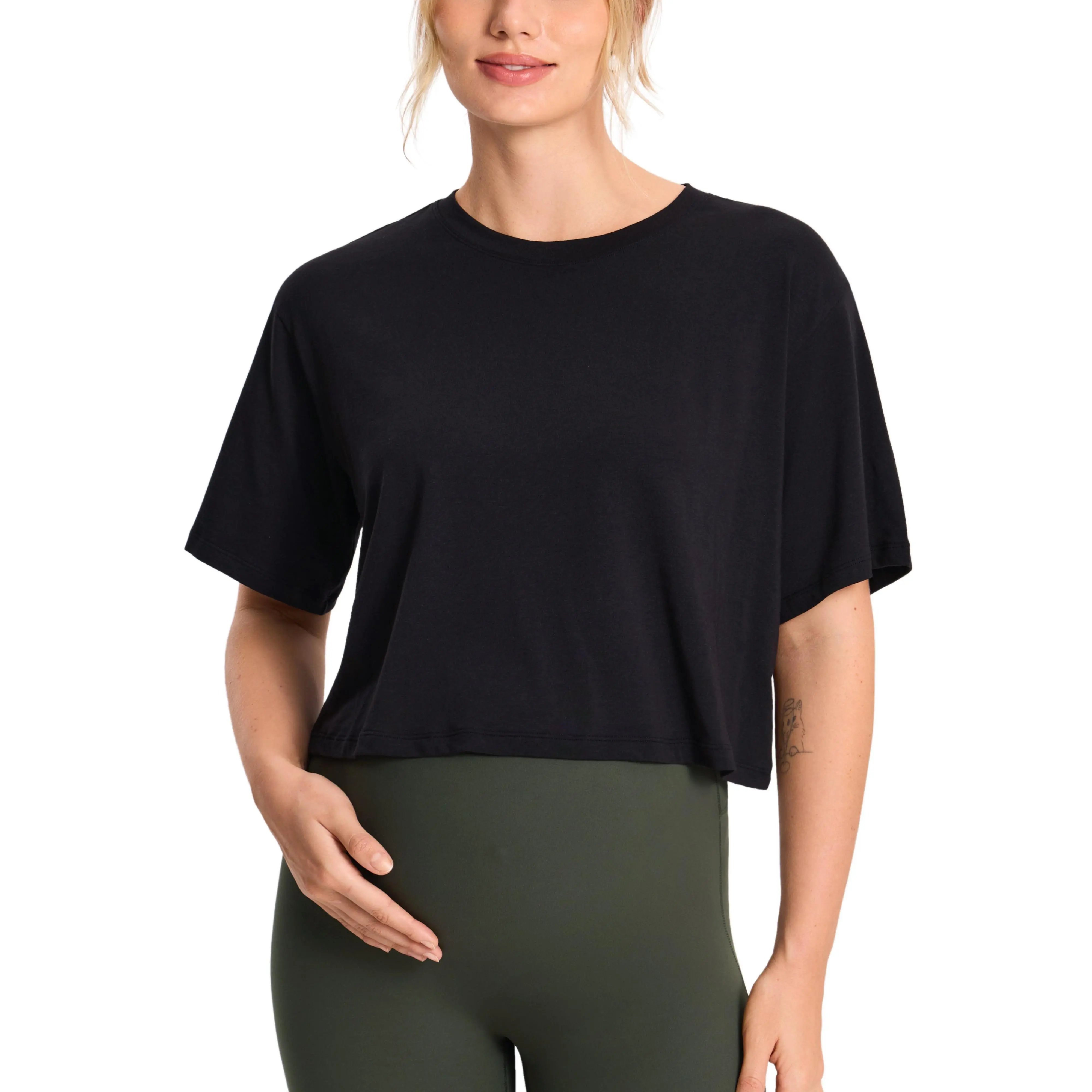 MOMANDA Cropped Maternity Tops Summer Short Sleeve Modal Cotton Loose Maternity Tshirts Ultra Soft